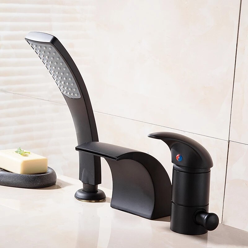 Bathtub Faucet - Contemporary Chrome Free Standing Ceramic Valve Bath Shower Mixer Taps / Two Handles Three Holes 2025 - CAD $223.99 –P1