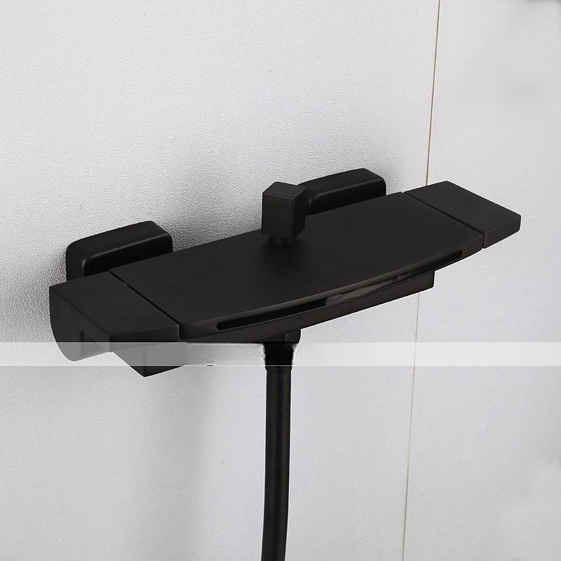 Waterfall Bathtub Faucet Wall Mounted Widespread Bathroom Shower Mixer Faucet Bath Roman Tub Filler Mixer Tap Brass 3 Hole Sprayer with Cold Hot Water Hose 2025 - CAD $303.99 –P11