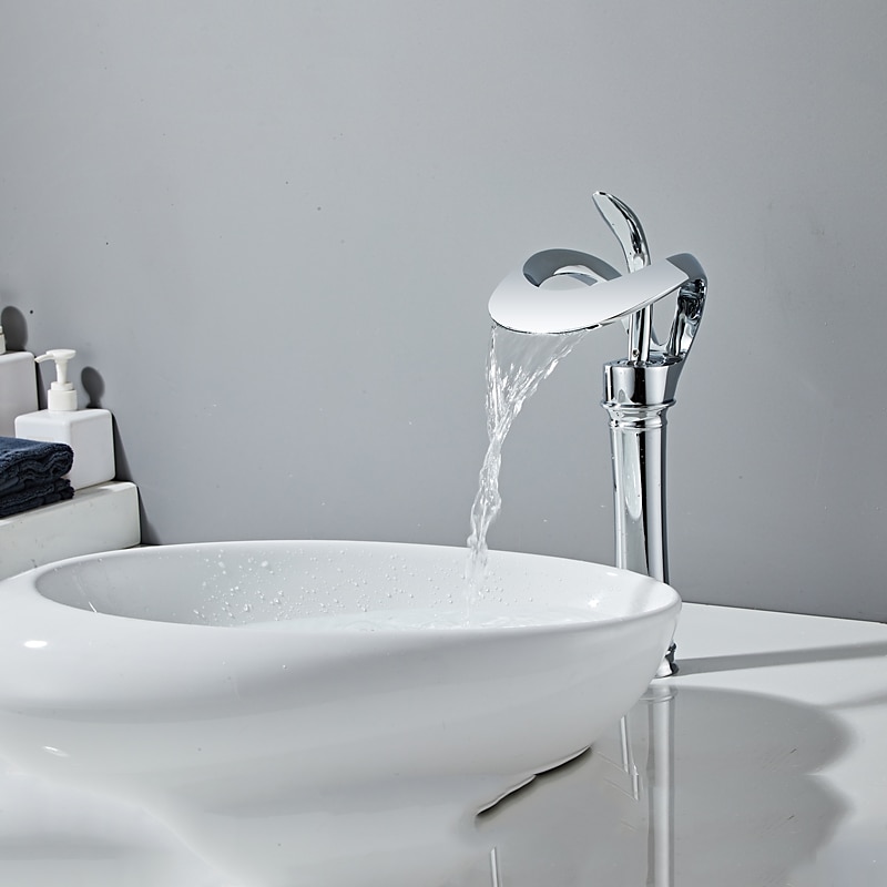 Bathroom Sink Faucet Waterfall Spout, Brass Mixer Basin Taps, Single Handle One Hole Bath Taps Painted Finishes Tall Body Modern Style 2025 - CAD $175.89 –P7