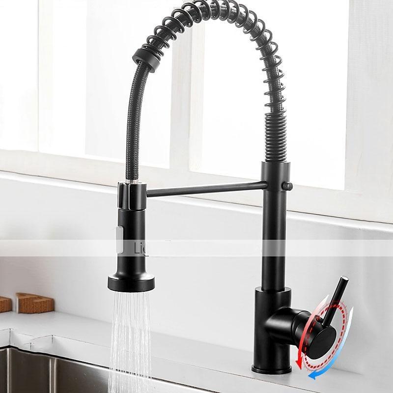 Kitchen Sink Mixer Faucet with Pull Down Sprayer 360 swivel High Arc Single Handle Spring Kitchen Taps Deck Mounted One Hole Brass Kitchen Sink Faucet Centerset Water Taps 2025 - CAD $103.99 –P15