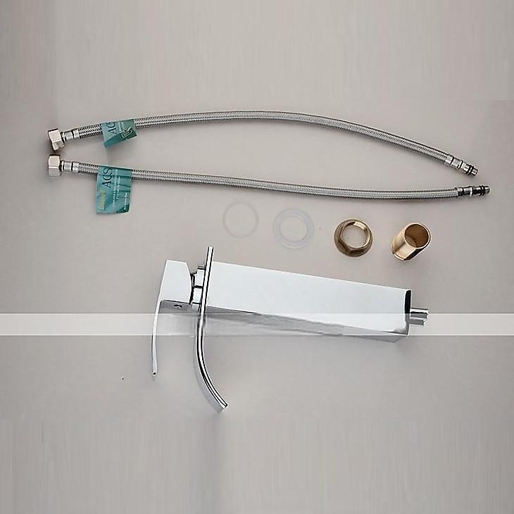 Waterfall Bathroom Sink Mixer Faucet Tall, Modern Style Brass Basin Taps Chrome Vessel Single Handle One Hole Bath Taps with Cold and Hot Water Hose 2025 - CAD $87.99 –P2