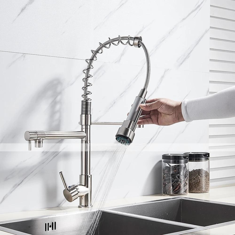 Kitchen FaucetBrass Chrome Deck Mounted Pullout Spray Contemporary Kitchen Taps with Hot and Cold Switch 2025 - CAD $143.99 –P6
