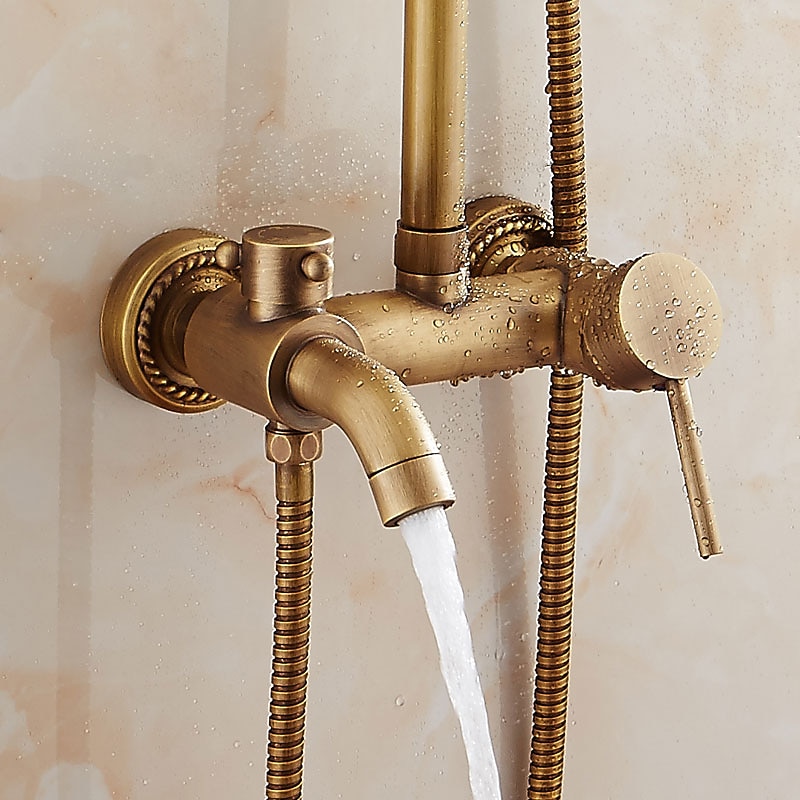 Vintage Shower System Faucet Set 8" Rainfall Shower Head with Handheld Handshower Combo Kit Wall Mounted Adjustable Brass Body and Single Handle One Hole Bath Shower Mixer Taps 2025 - CAD $263.99 –P3