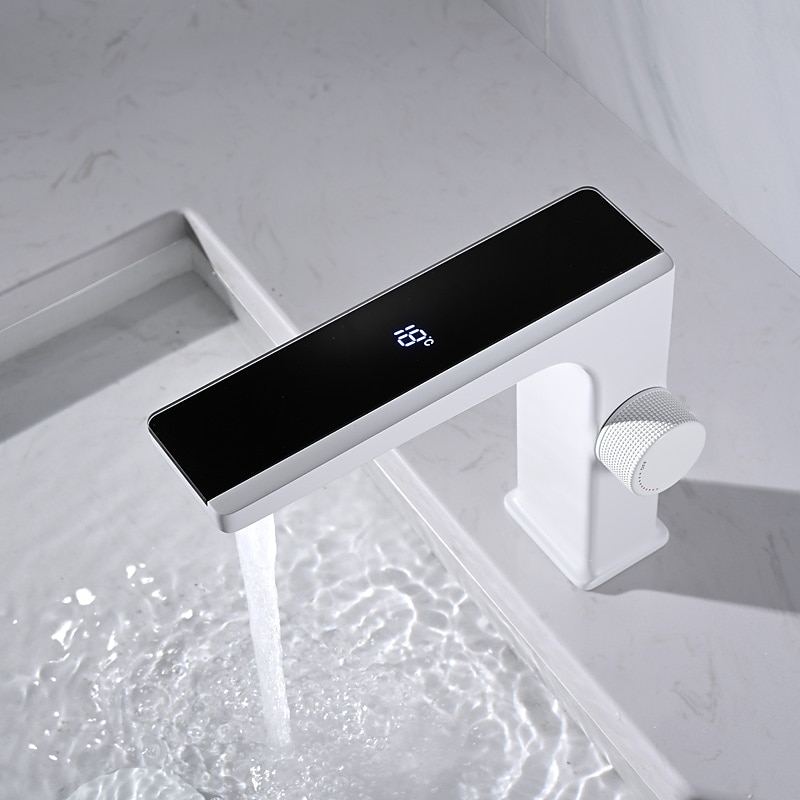 Bathroom Sink Faucet - Classic Chrome / Gun Grey Electroplated / Black / Whiete Painted Finishes Centerset Single Handle One HoleBath Temperature Display Taps 2025 - CAD $159.99 –P3
