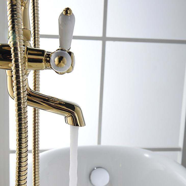 Bathtub Faucet - Retro Vintage Electroplated Free Standing Ceramic Valve Bath Shower Mixer Taps 2025 - CAD $637.99 –P1