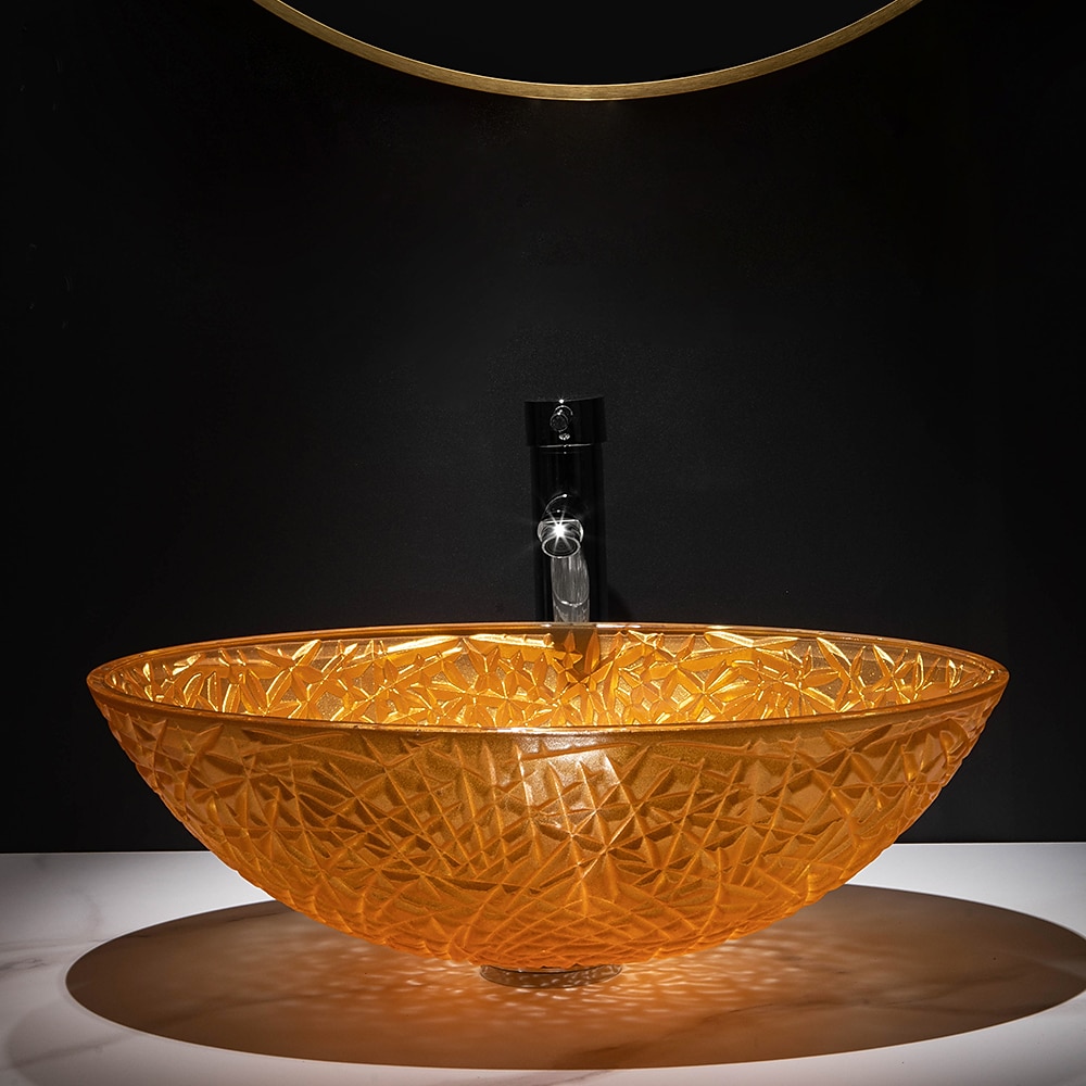 Modern Luxury Art Orange Oval Die Cast Glass Wash Basin With Faucet Basin Holder And Drain 2025 - CAD $398.99 –P7