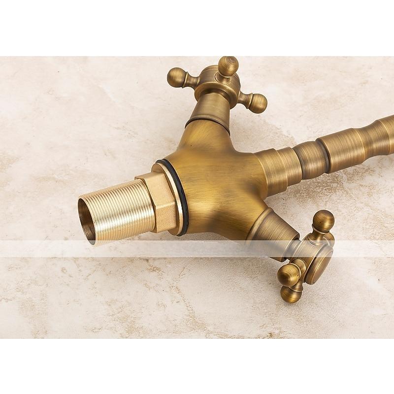 Antique Brass Kitchen Faucet,Two Handles One Hole Standard Spout Deck Mounted Traditional Kitchen Taps with Hot and Cold Switch 2025 - CAD $103.99 –P2