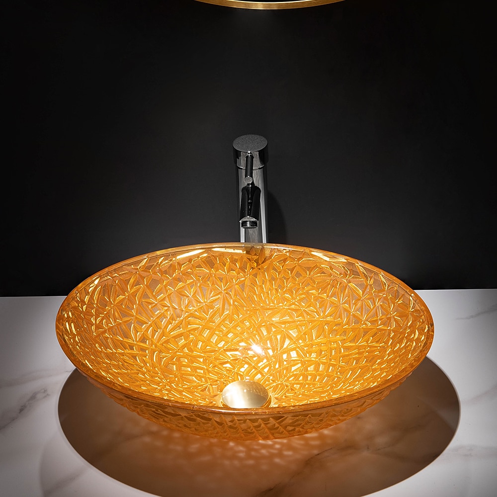 Modern Luxury Art Orange Oval Die Cast Glass Wash Basin With Faucet Basin Holder And Drain 2025 - CAD $398.99 –P9
