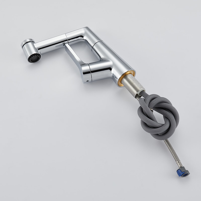 Bathroom Sink Faucet with Pull Out Spray,Brass Liftable 3-modes Electroplated / Painted Finishes Centerset Single Handle One Hole Lavatory Rotating Spout for Cold and Hot Water Bath Taps 2025 - CAD $159.99 –P8