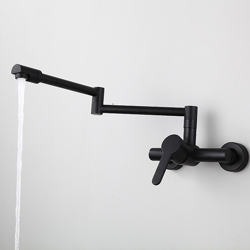 Wall Mounted Kitchen Sink Mixer Faucet Foldable Pot Filler FacuetSingle Handle Two Holes Folding Taps Electroplated / Painted Finishes Pull-out / Pull-down / Pot Filler Wall Mounted / Brass 2025 - CAD $199.99 –P19