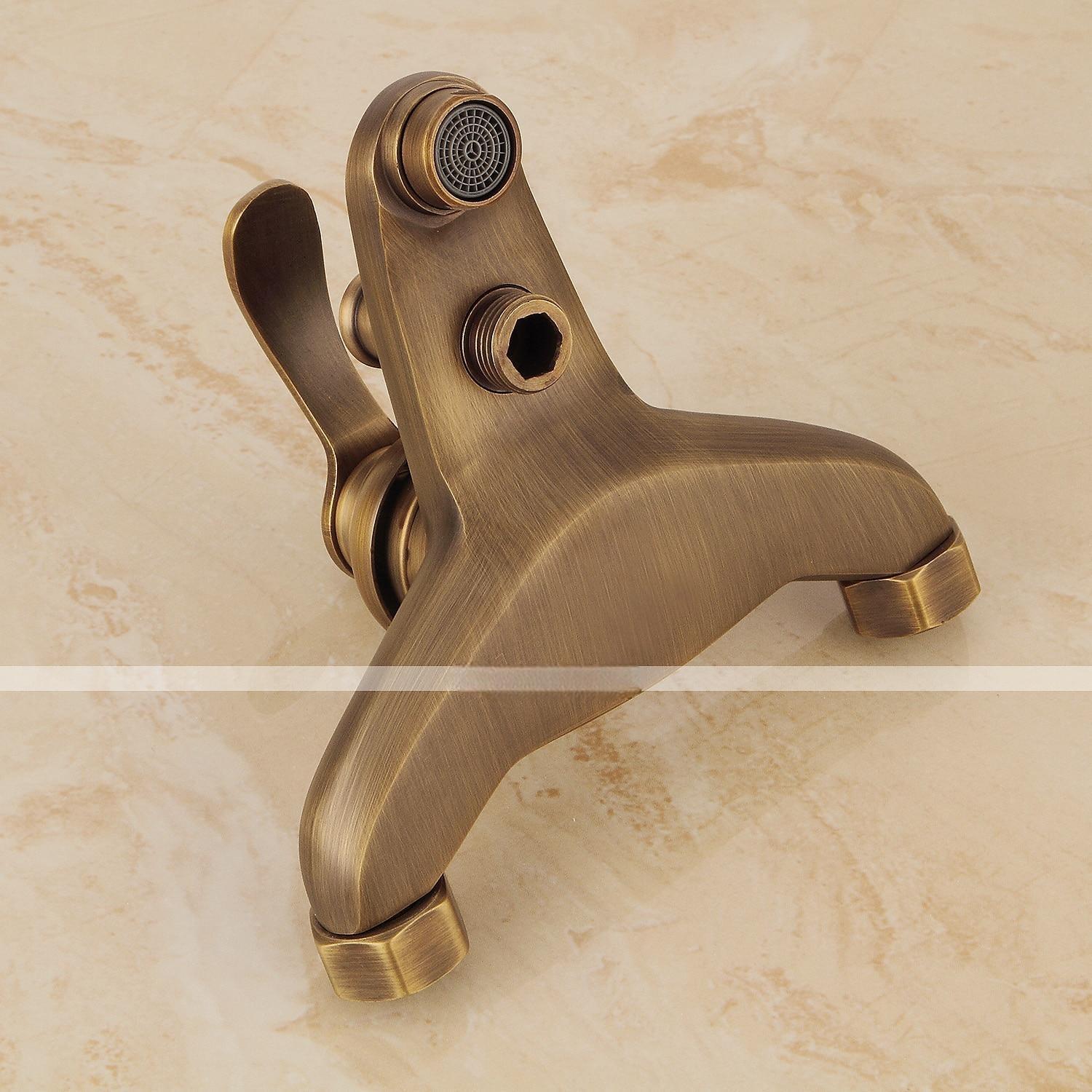 Shower Faucet SetMount Outside Antique Brass/Brass/Yellow Dual-Head Pullout Vintage Style Brass Shower Faucet with Rain Shower/Handshower/Bodysprays/Drain with Hot and Cold Water 2025 - CAD $151.99 –P9