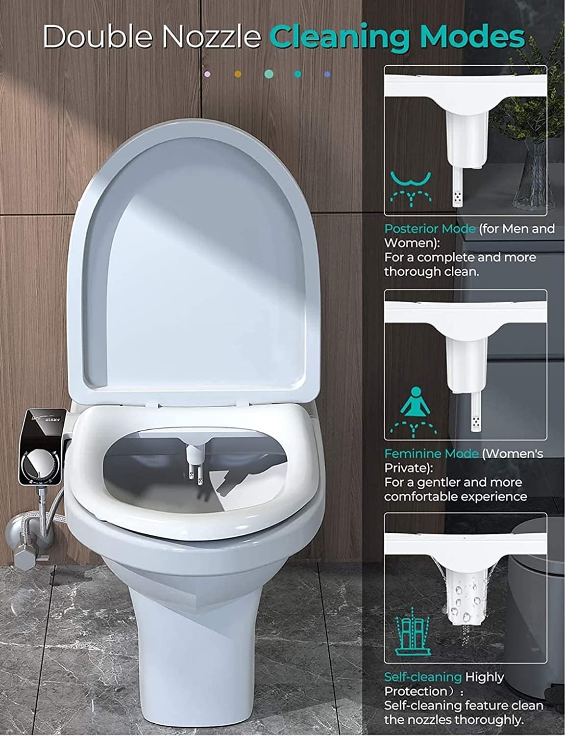 Bidet Attachment for Toilet - Self Cleaning Dual Nozzle Non-Electric Bidet Warm Fresh Water Bidet Sprayer With Pressure Controls 2025 - CAD $47.99 –P4