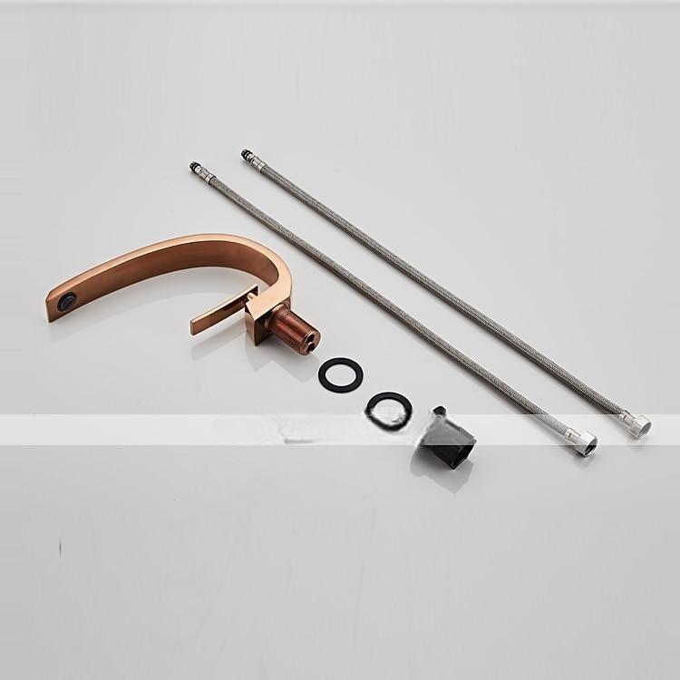 Brass Bathroom Sink Faucet Rose Gold Bend Shape Centerset Single Handle One Hole Faucet Set with Cold and Hot Water 2025 - CAD $111.99 –P4