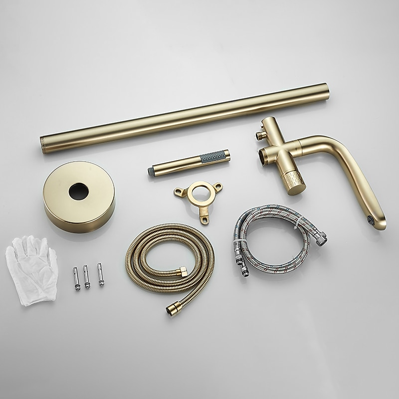 Bathtub Faucet Floor Mount Freestanding Tub Filler Brass High Flow Shower Faucets with Handheld Shower Mixer Taps Swivel Spout(Gun Grey/Brushed Golden) 2025 - CAD $398.99 –P2