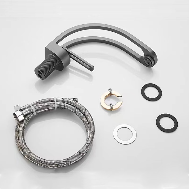 Basin Sink Mixer Taps, Deck Mounted Bathroom Sink Faucet, Brass Sinlge Handle with Hot and Cold Hose, One Hole Vessel Water Tap Chrome Black White Grey 2025 - CAD $143.99 –P6