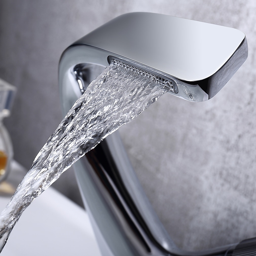 Bathroom Sink Faucet, Brass Waterfall Mixer Basin Taps Chrome Finish Single Handle One Hole Bath Tap with Hot and Cold Hose 2025 - CAD $111.99 –P7