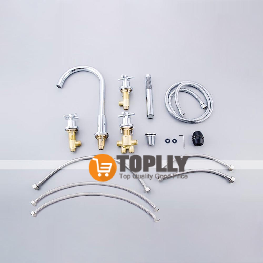 Bathtub Faucet 5 Hole Bathroom Tub Taps Deck Mounted 3 Handle Sink Mixer Hot and Cold Bathroom Shower Faucets with Handshower Handheld Tap 2025 - CAD $255.99 –P4