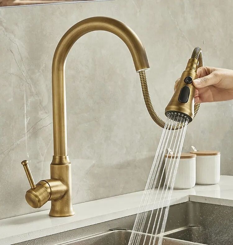 Kitchen faucet - Single Handle One Hole Electroplated Pull-out / Pull-down Centerset Retro Vintage Kitchen Taps 2025 - CAD $131.18 –P4
