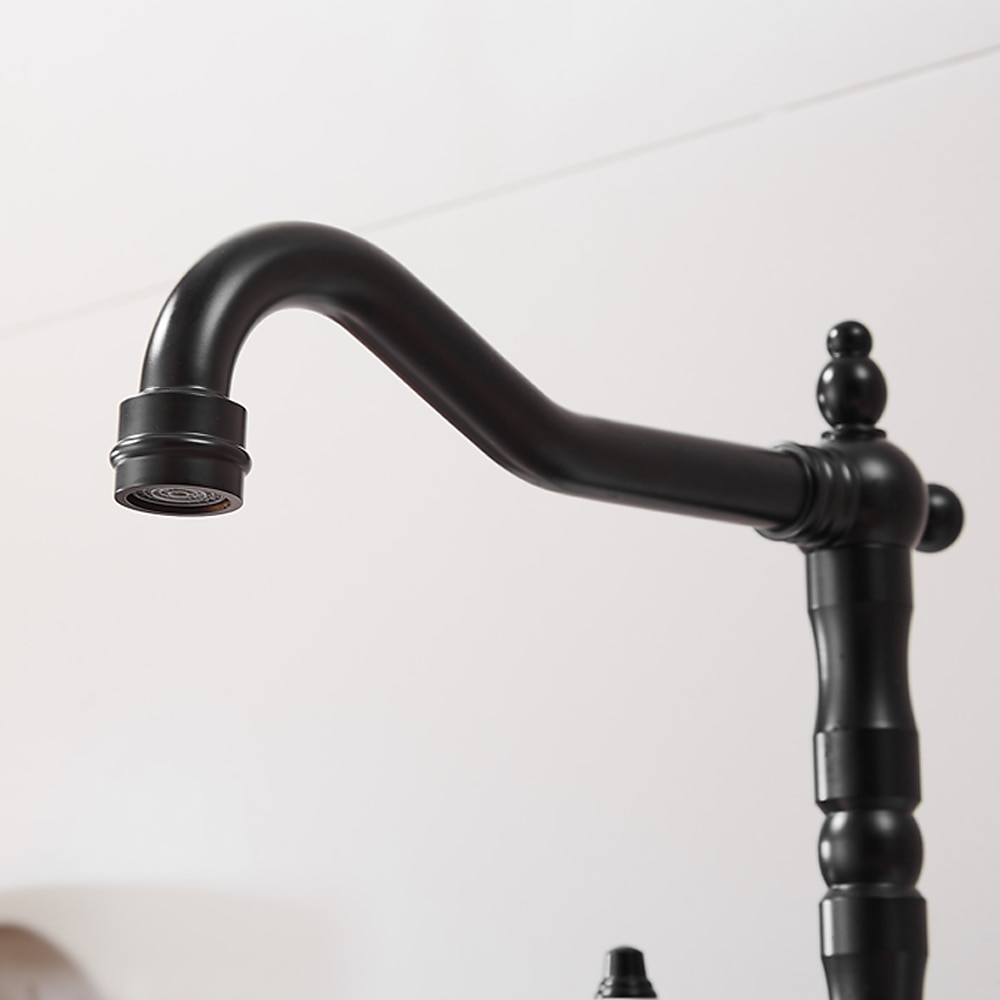 Twin Lever Traditional Kitchen Sink Mixer Taps, Dual Lever Cold and Hot Faucet Deck Mounted, 360° Swivel Spout Sink Tap with 2 Ceramic Handles, Antique Brass Classic Double Handle for Kitchen Bathroom 2025 - CAD $111.99 –P7