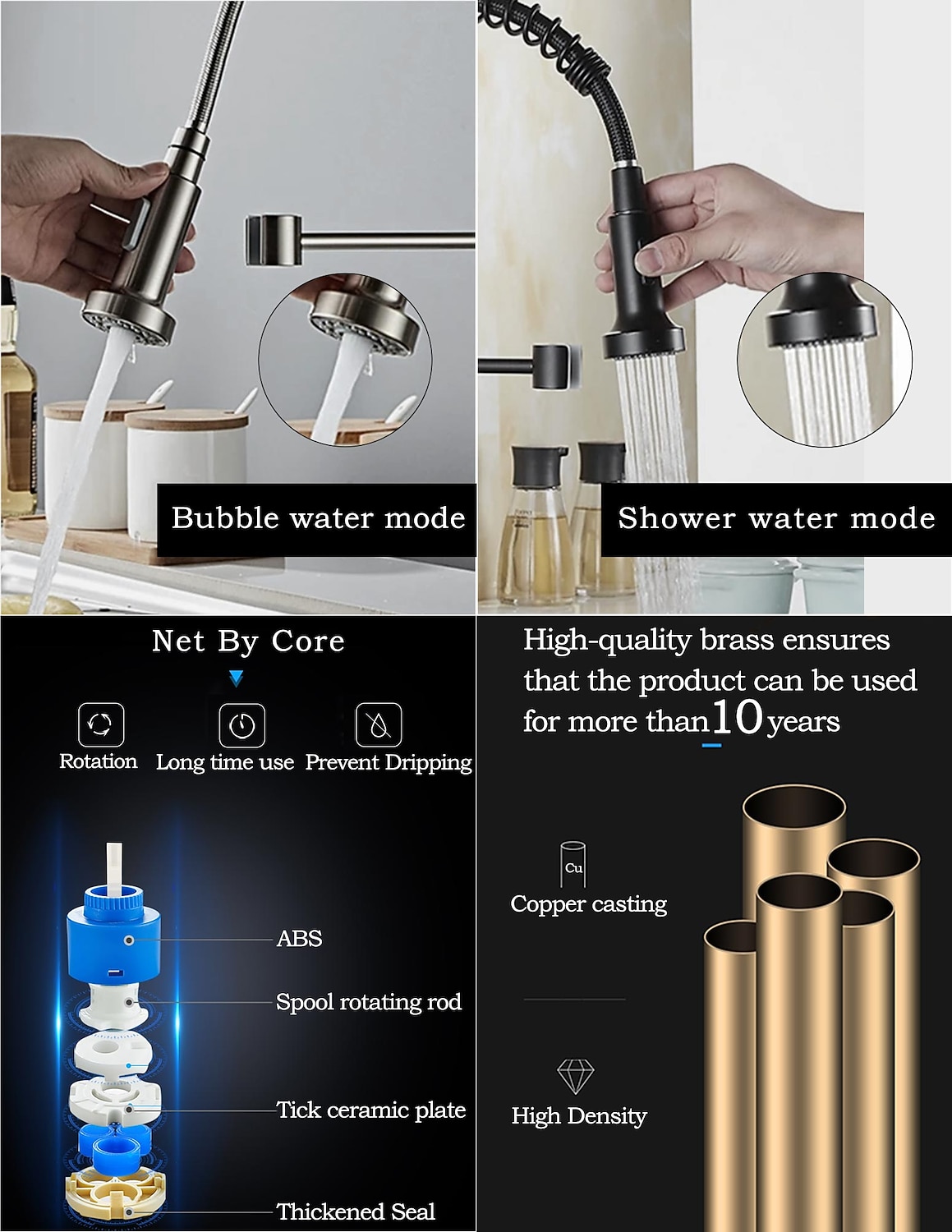 Kitchen Sink Mixer Faucet with Pull Down Sprayer 360 swivel High Arc Single Handle Spring Kitchen Taps Deck Mounted One Hole Brass Kitchen Sink Faucet Centerset Water Taps 2025 - CAD $103.99 –P1