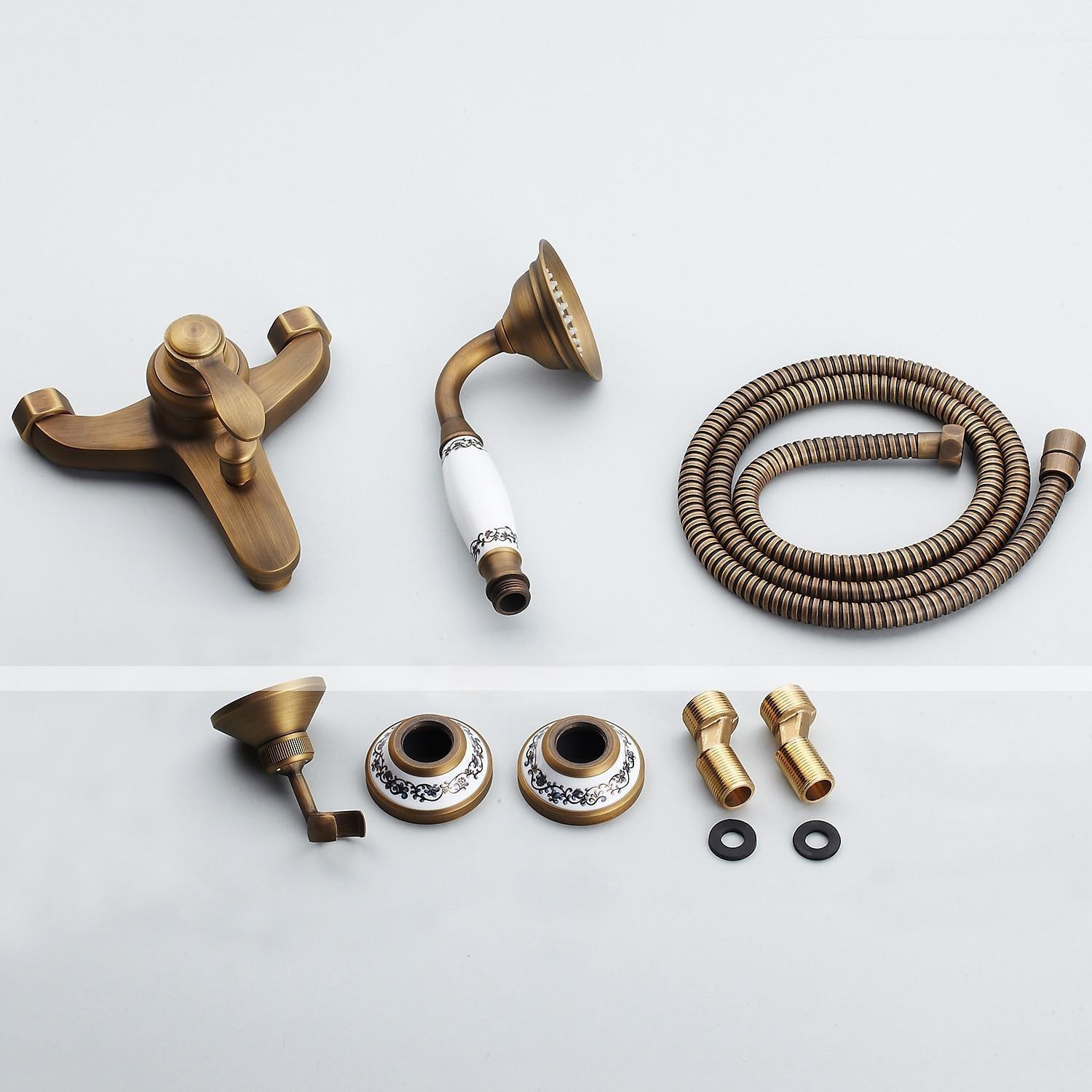Shower Faucet / Rainfall Shower Head System Set - Handshower Included pullout Vintage Style / Country Antique Brass / Electroplated Mount Outside Ceramic Valve Bath Shower Mixer Taps / Single Handle 2025 - CAD $143.99 –P2