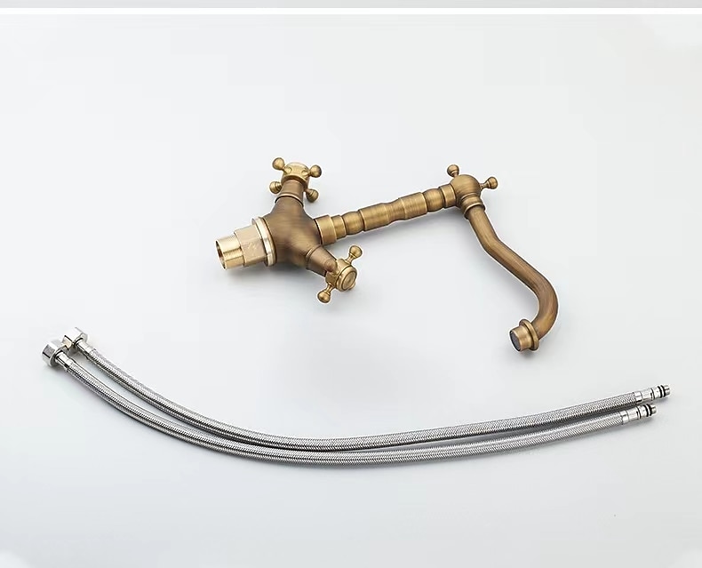 Antique Brass Kitchen Faucet,Two Handles One Hole Standard Spout Deck Mounted Traditional Kitchen Taps with Hot and Cold Switch 2025 - CAD $103.99 –P9