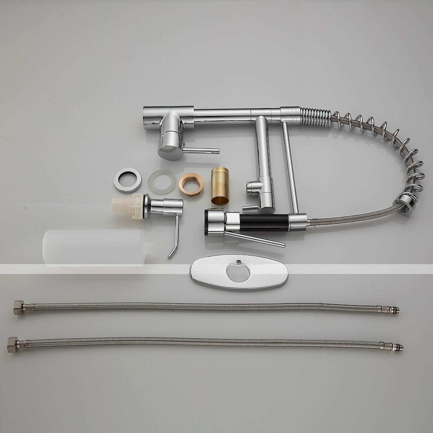 Kitchen Faucet with Pullout Spray and Soap Dispenser Sets Single Handle Two Holes Pull Out/Rotatable/Multifunction Standard Spout Brass Tall-High Arc Deck Mounted Kitchen Faucet 2025 - CAD $159.99 –P15
