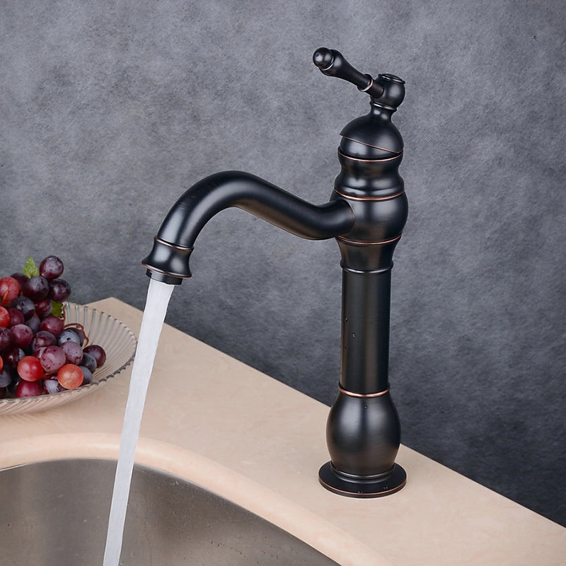 Bathroom Sink Mixer Faucet Deck Mounted, 360 Swivel Washroom Basin Taps Single Handle Rose One Hole Electroplated Faucet with Hot and Cold Water Gold/Black/Brushed Gold/Brass/Rustic Nickel 2025 - CAD $95.99 –P9