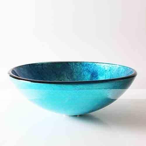 Round Artistic Vanity Basin Sink Bathroom Vessel Tempered Glass Bowl 16.5 inch Art Wash Basin Mixer Faucet Set with Pop-up Drain Boat Shape Countertop Above Counter Washroom 2025 - CAD $328.99 –P12