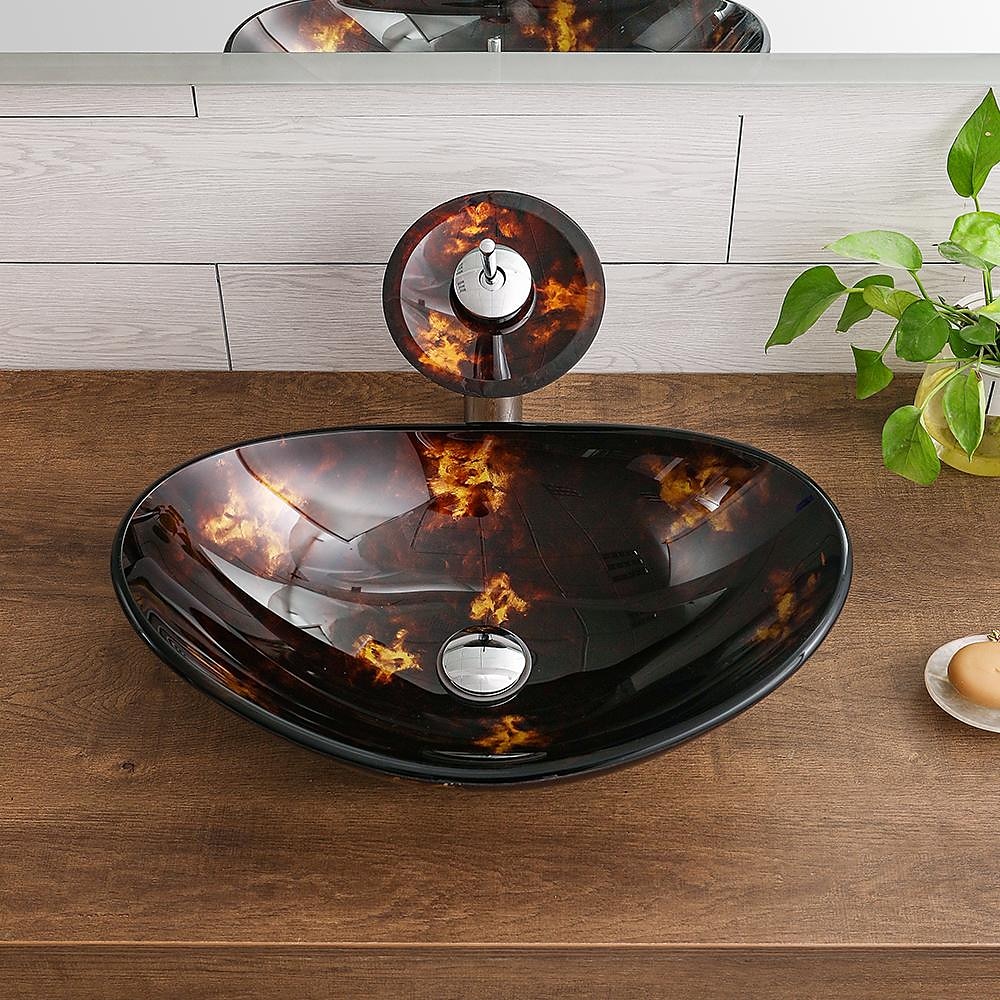 Bathroom Vessel Sink with Faucet Mounting Ring and Pop Up Drain Round Bowl BasinBrown 2025 - CAD $398.99 –P4