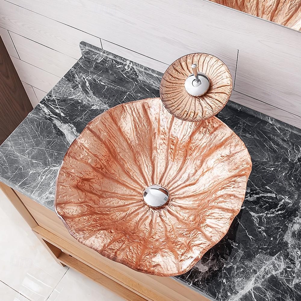 Bathroom Sink Bowl Coral Shell Wash Basin Pop Up Sink Waste Tempered Glass Countertop Basin Glass Basin Tap Bathroom Sink Washbasin 2025 - CAD $446.99 –P4