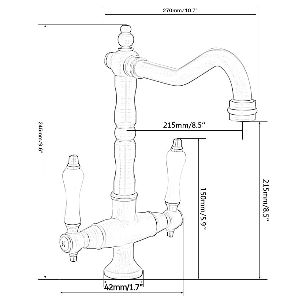 Twin Lever Traditional Kitchen Sink Mixer Taps, Dual Lever Cold and Hot Faucet Deck Mounted, 360° Swivel Spout Sink Tap with 2 Ceramic Handles, Antique Brass Classic Double Handle for Kitchen Bathroom 2025 - CAD $111.99 –P1