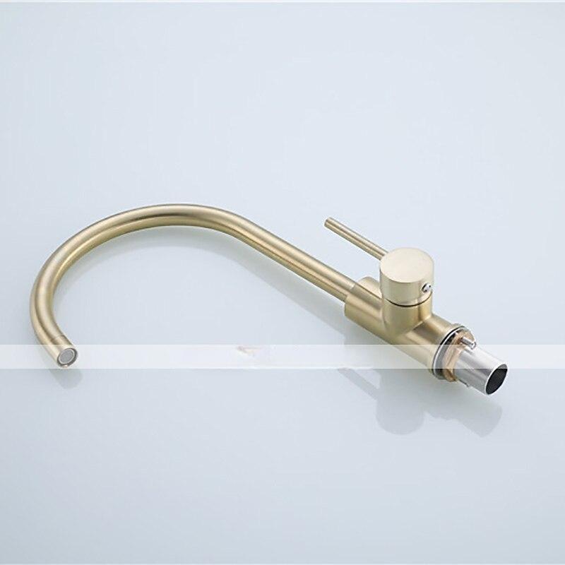 Kitchen Sink Mixer Faucet Brushed Gold Deck Mounted  360 Swivel Single Handle Vessel Kitchen Brass Taps with Cold and Hot Water Hose 2025 - CAD $79.99 –P10