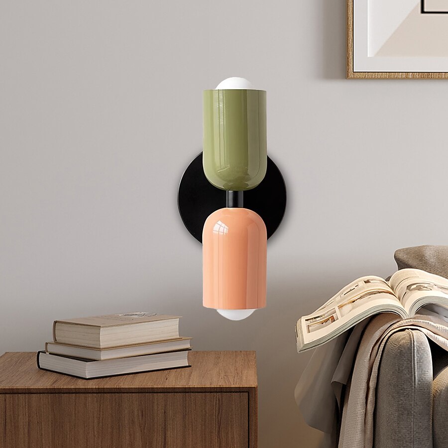 Modern Contemporary Design with Optional Hanging Versatile Wall Lighting in Haki and Salmon Double Light Dual-Directional Wall Sconce 110-240V 2025 - CAD $64.99 –P9