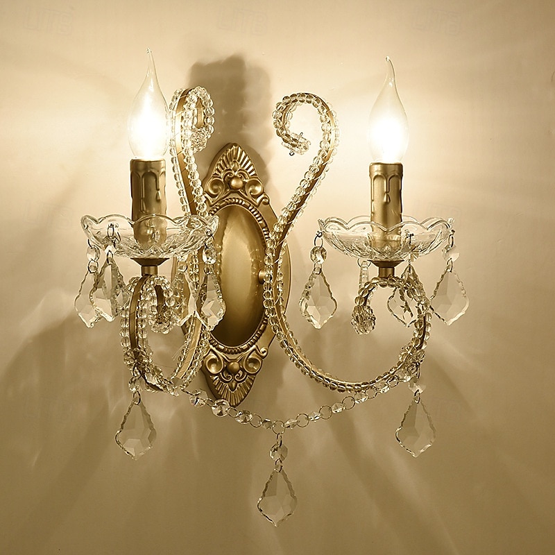 Retro Country Candle Wall Sconce Metal Crystal Wall Light Fixtures Indoor Candle Wall Light 110-240V 2025 - CAD $129.99 –P7