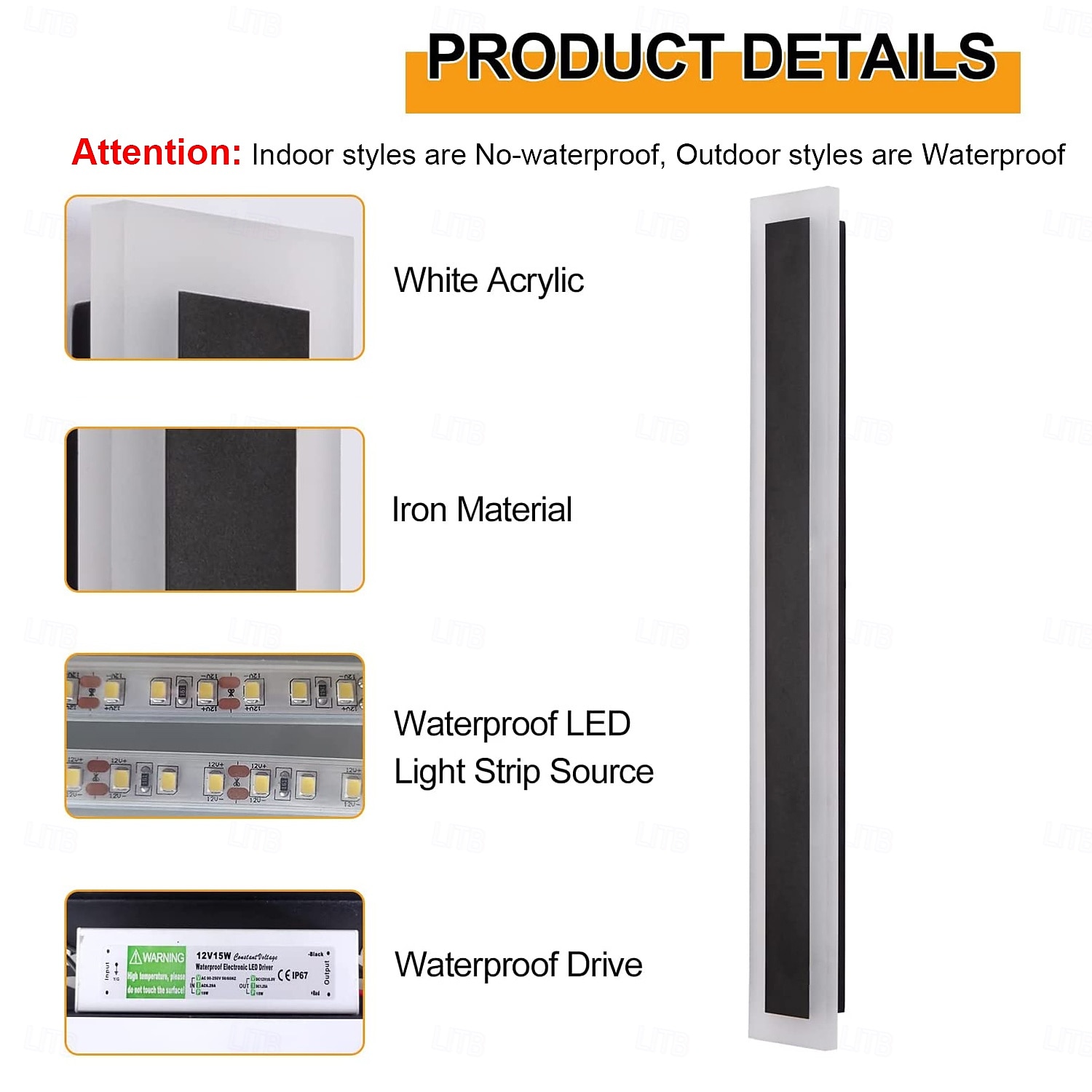 Modern Plug Wall Lamp 11.8-47in Frosted Black LED Acrylic Outdoor Wall Lamp 59 Inch Plug Cable with Opening Acrylic Indoor Wall Lamp Suitable for Bedroom Living Room Bathroom Makeup Corridor 2025 - CAD $40.99 –P3