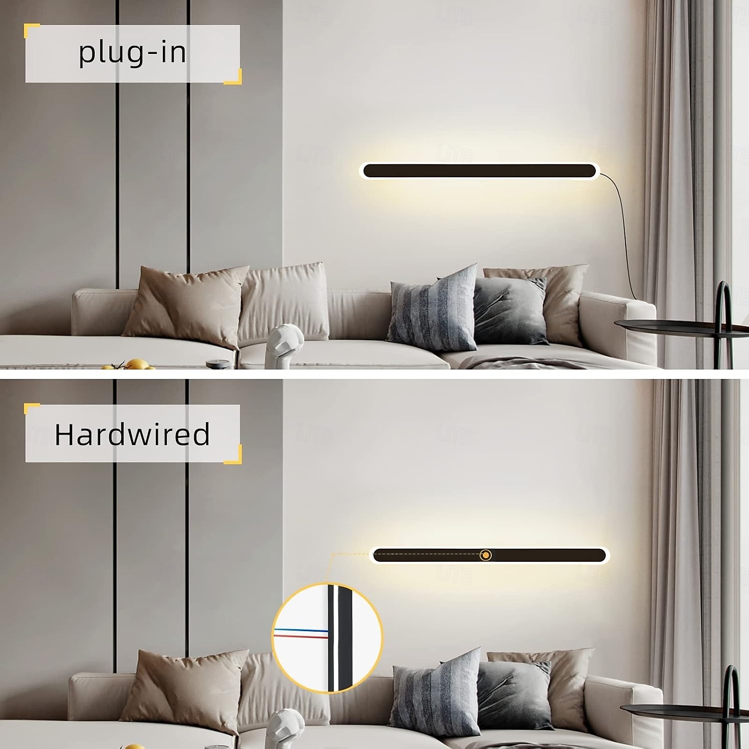 Modern Plug Wall Lamp 11.8-47in Frosted Black LED Acrylic Outdoor Wall Lamp 59 Inch Plug Cable with Opening Acrylic Indoor Wall Lamp Suitable for Bedroom Living Room Bathroom Makeup Corridor 2025 - CAD $40.99 –P5