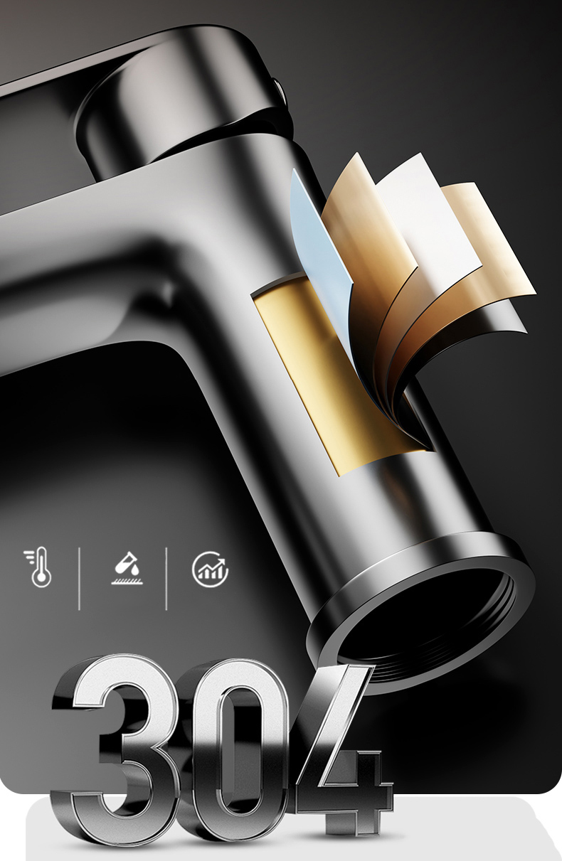 This bathroom faucet is crafted from premium 304 stainless steel